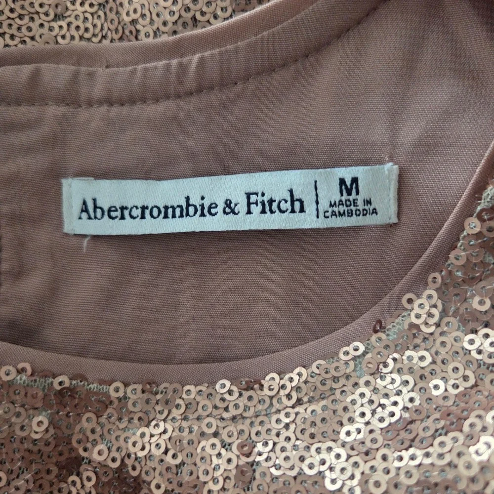 Abercrombie Fitch Rose Gold Sequin Puff‎ Sleeve Top Womens Sz M Party New Years